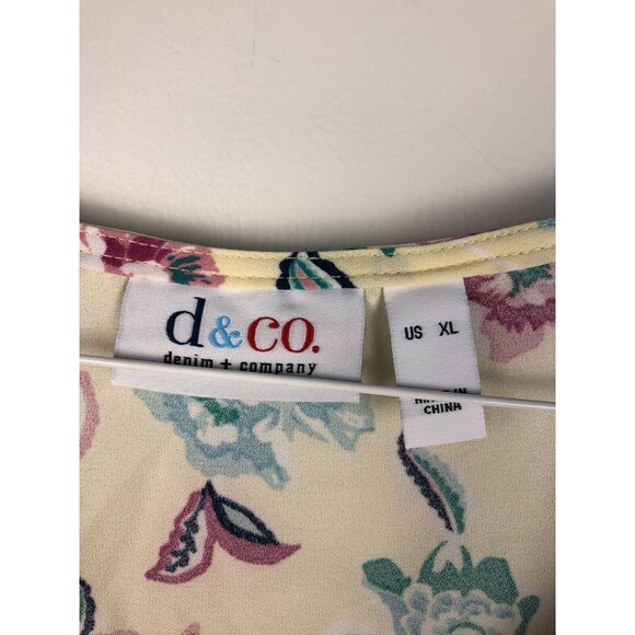 Denim & Co. Yellow Colorful Floral Peplum Sleeveless Blouse Size XL - Picture 3 of 8